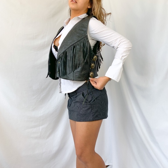 Vintage black tassel leather western biker vest - Picture 1 of 7